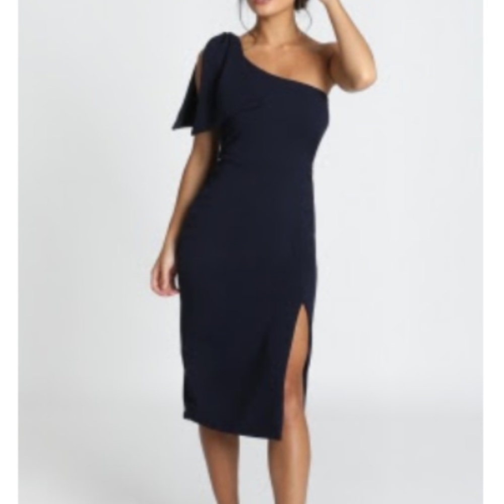 Showpo I Got a Feeling Navy One-Shoulder Dress